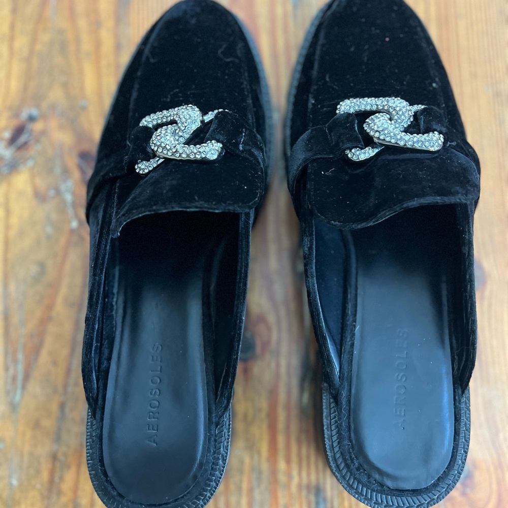 Aerosoles Lilia Black Velvet Lowery Chain Detail Mules Slides Women’s 11 - Picture 2 of 8